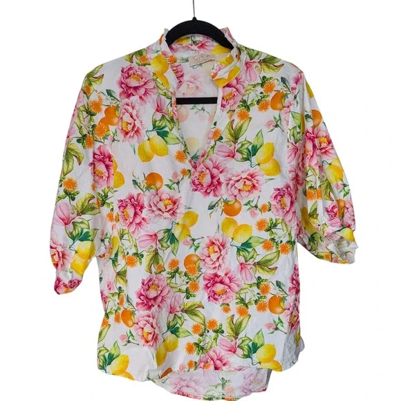 Sofia Made in Italy Adele l Mandarin Collar Blouse Size 6 to 12 Cottagecore - Picture 2 of 7